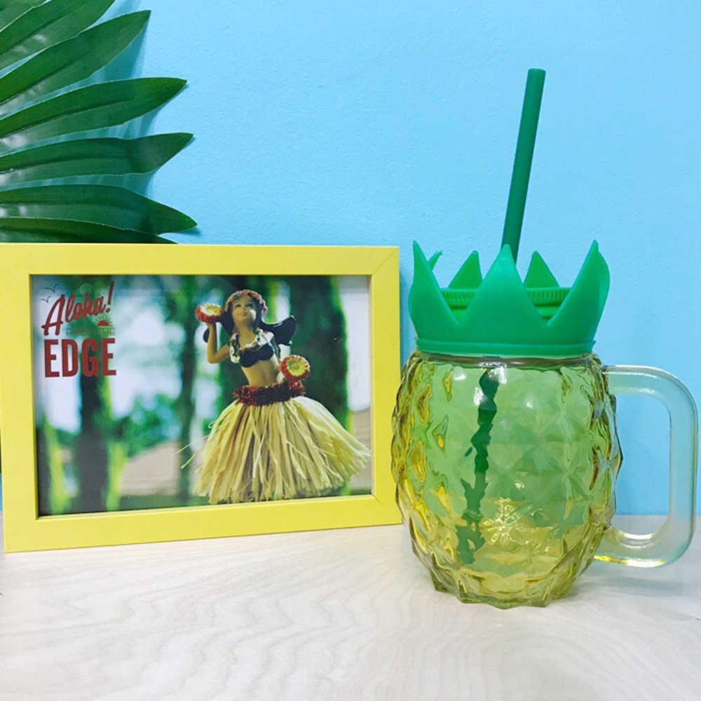 amici home | pineapple mason jar glass mug lid straw